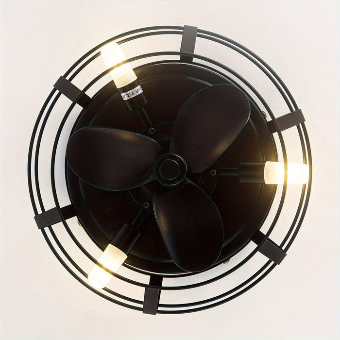Industrial Ceiling Fan with Light and Remote, Flush Mount Ceiling Fan with Cage for Hallway Living Room Dining Room-ErisView