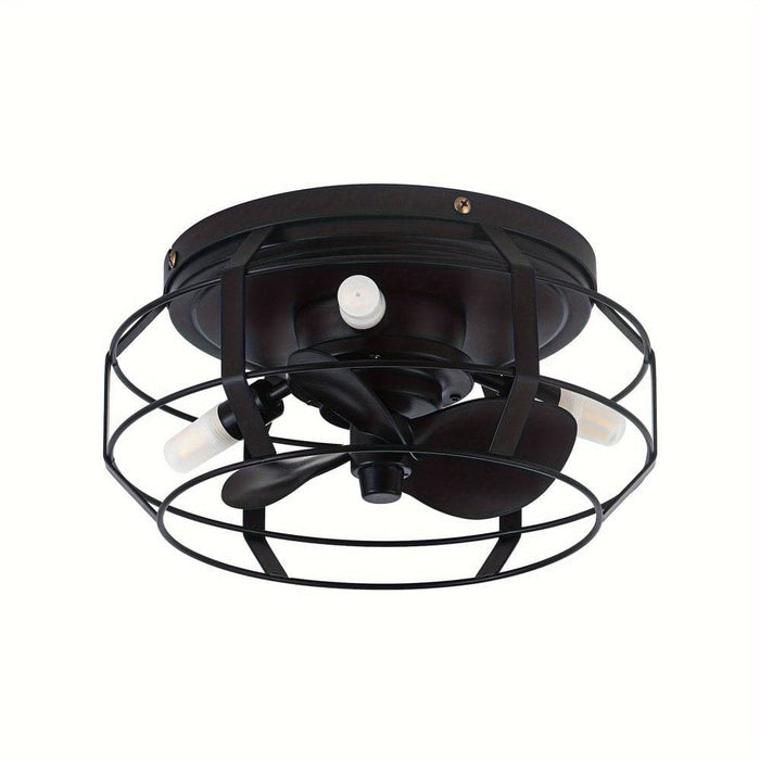 Industrial Ceiling Fan with Light and Remote, Flush Mount Ceiling Fan with Cage for Hallway Living Room Dining Room-ErisView