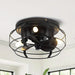 Industrial Ceiling Fan with Light and Remote, Flush Mount Ceiling Fan with Cage for Hallway Living Room Dining Room-ErisView