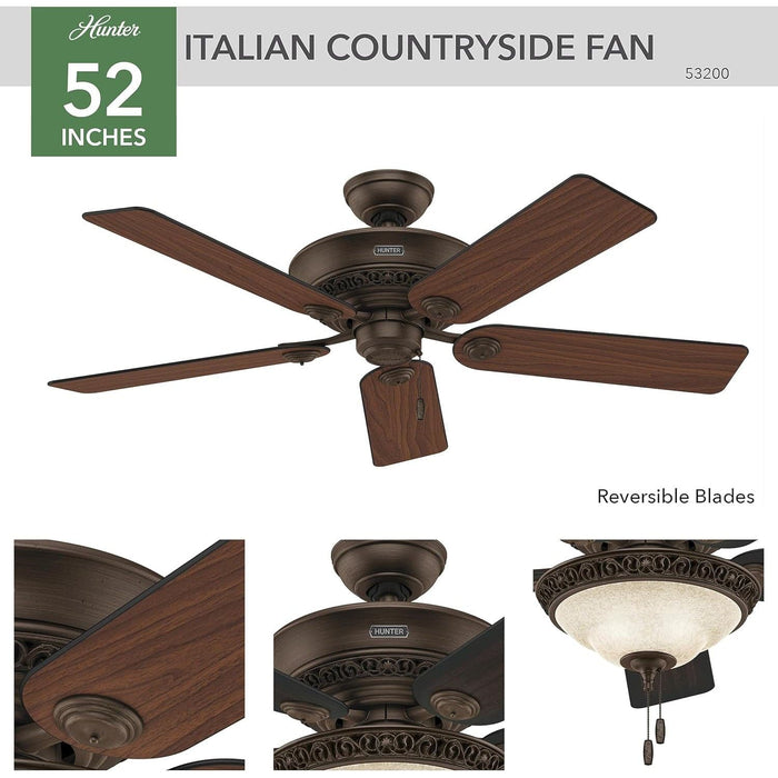 Italian Countryside Indoor Ceiling Fan with LED Light and Pull Chain Control, Hugger Ceiling Fan with Light-5-ErisView