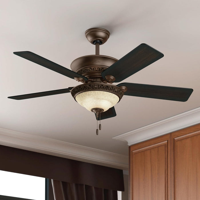 Italian Countryside Indoor Ceiling Fan with LED Light and Pull Chain Control, Hugger Ceiling Fan with Light-6-ErisView