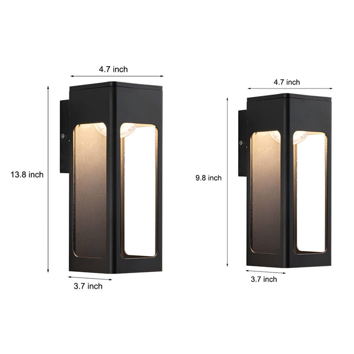 Rectangular IP65 Waterproof 12W LED Black Modern Outdoor Wall Lamp Sconces