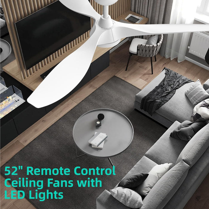 Large Airflow 52 in. Modern Ceiling Fan with Quite Reversible DC Ceiling Fan Temperature LED Light White, Ceiling Fans with Lights-2-ErisView
