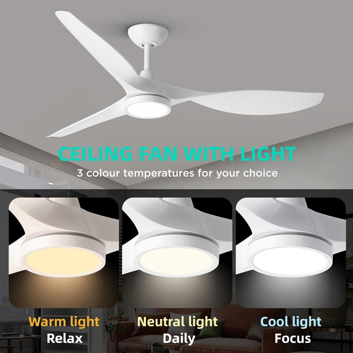 Large Airflow 52 in. Modern Ceiling Fan with Quite Reversible DC Ceiling Fan Temperature LED Light White, Ceiling Fans with Lights-6-ErisView
