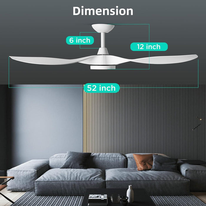 Large Airflow 52 in. Modern Ceiling Fan with Quite Reversible DC Ceiling Fan Temperature LED Light White, Ceiling Fans with Lights-7-ErisView