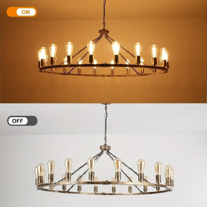 Large Farmhouse Wagon Wheel Chandelier, Rustic Hanging Ceiling Fixture for Dining Room Kitchen Living Room Bedroom-Light turn on/off-ErisView
