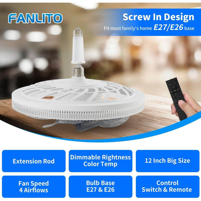 Light Socket Fan with Remote, Dimmable Screw In Socket Fan Light, Modern Fan with Light, Small Flush Mount Low Ceiling Fan for Bedroom Living Room Kitchen-3-ErisView