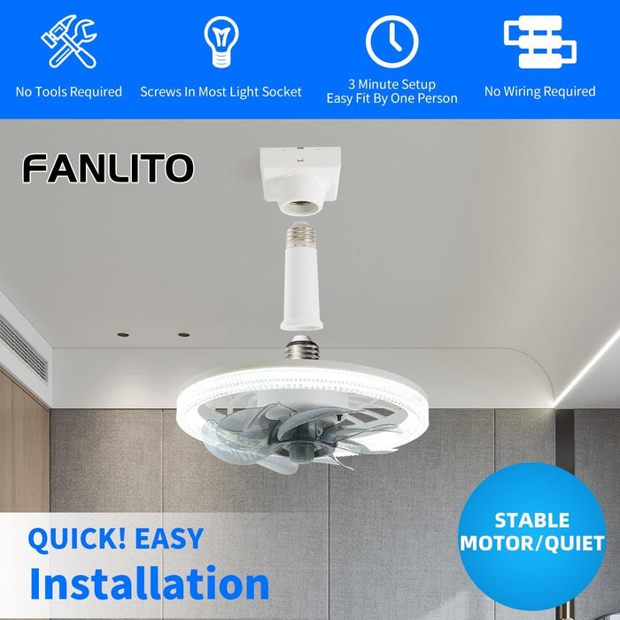 Light Socket Fan with Remote, Dimmable Screw In Socket Fan Light, Modern Fan with Light, Small Flush Mount Low Ceiling Fan for Bedroom Living Room Kitchen-5-ErisView