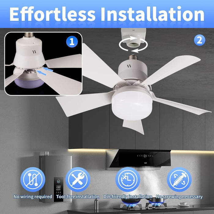 Light Socket Fan with Remote, Screw In Socket Fan Light for Kids Room, Small Kitchen Ceiling Fans, Corner Ceiling Fan-3-ErisView