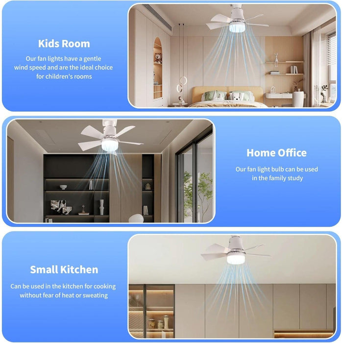 Light Socket Fan with Remote, Screw In Socket Fan Light for Kids Room, Small Kitchen Ceiling Fans, Corner Ceiling Fan-5-ErisView