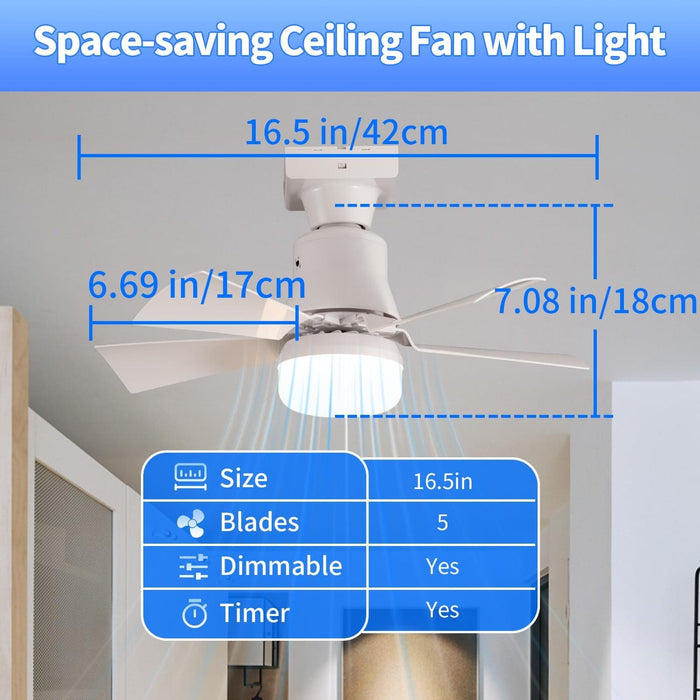 Light Socket Fan with Remote, Screw In Socket Fan Light for Kids Room, Small Kitchen Ceiling Fans, Corner Ceiling Fan-6-ErisView