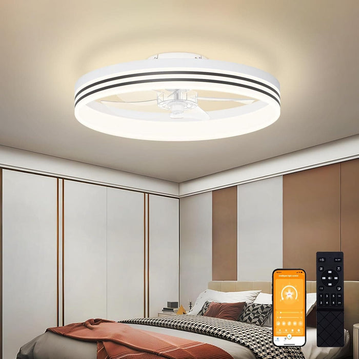 Low Ceiling Fan and Light, Modern Fan with Light, Flush Mount Bladeless Remote Control Ceiling Fans, LED Black Ceiling Fan with Light, Bedroom Ceiling Fan-13-ErisView