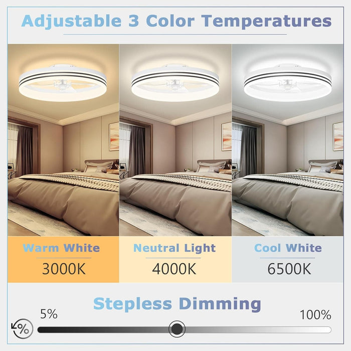 Low Ceiling Fan and Light, Modern Fan with Light, Flush Mount Bladeless Remote Control Ceiling Fans, LED Black Ceiling Fan with Light, Bedroom Ceiling Fan-15-ErisView