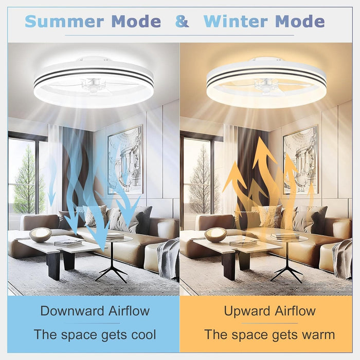 Low Ceiling Fan and Light, Modern Fan with Light, Flush Mount Bladeless Remote Control Ceiling Fans, LED Black Ceiling Fan with Light, Bedroom Ceiling Fan-17-ErisView