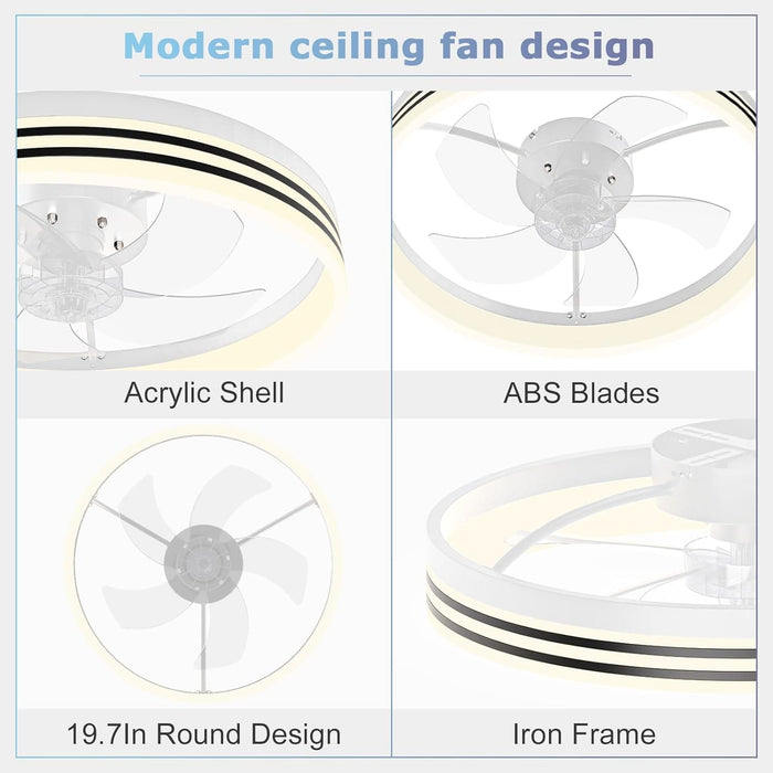 Low Ceiling Fan and Light, Modern Fan with Light, Flush Mount Bladeless Remote Control Ceiling Fans, LED Black Ceiling Fan with Light, Bedroom Ceiling Fan-18-ErisView