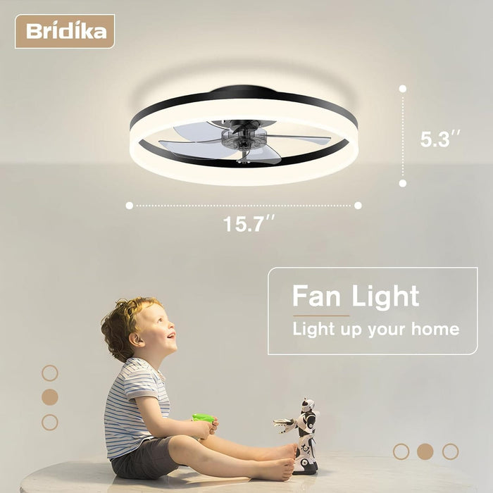 Low Ceiling Fan and Light, Modern Fan with Light, Flush Mount Bladeless Remote Control Ceiling Fans, LED Black Ceiling Fan with Light, Bedroom Ceiling Fan-2-ErisView