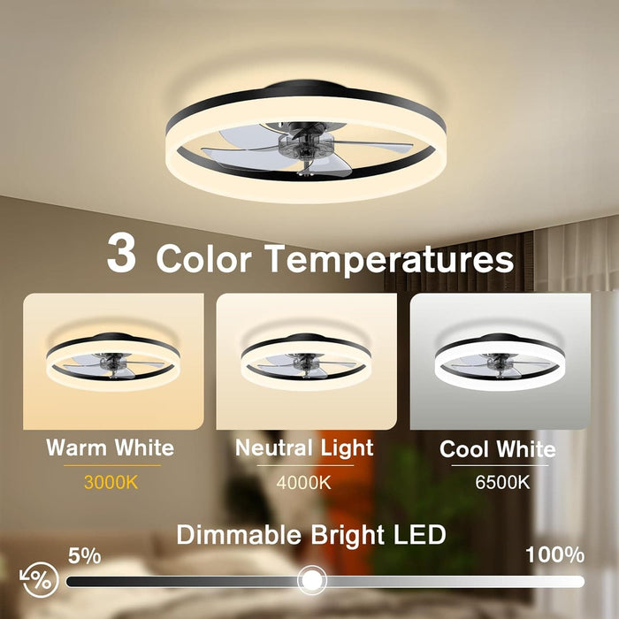 Low Ceiling Fan and Light, Modern Fan with Light, Flush Mount Bladeless Remote Control Ceiling Fans, LED Black Ceiling Fan with Light, Bedroom Ceiling Fan-3-ErisView