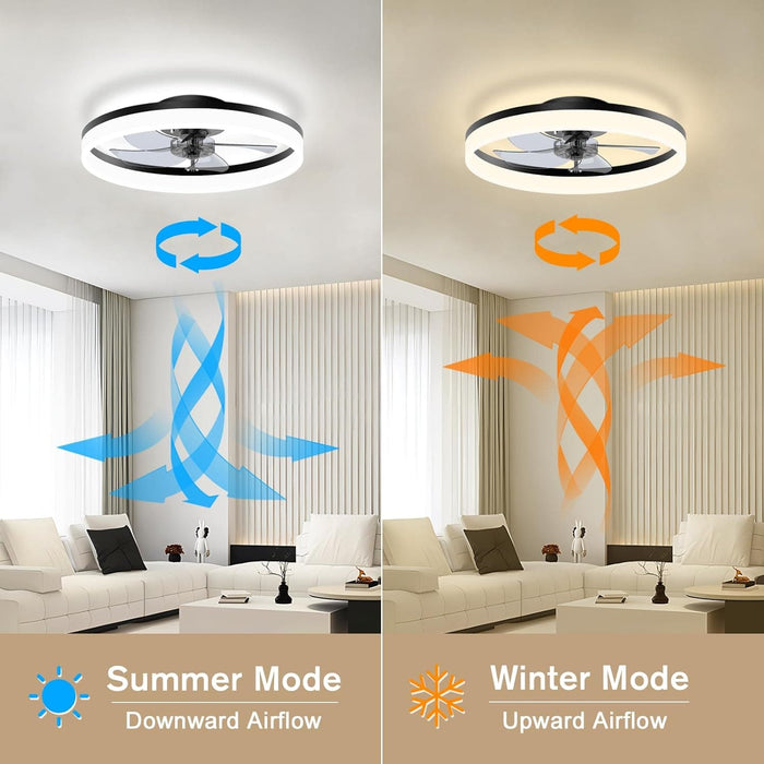 Low Ceiling Fan and Light, Modern Fan with Light, Flush Mount Bladeless Remote Control Ceiling Fans, LED Black Ceiling Fan with Light, Bedroom Ceiling Fan-5-ErisView
