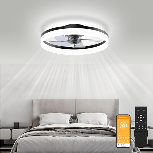Low Ceiling Fan and Light, Modern Fan with Light, Flush Mount Bladeless Remote Control Ceiling Fans, LED Black Ceiling Fan with Light, Bedroom Ceiling Fan-1-ErisView