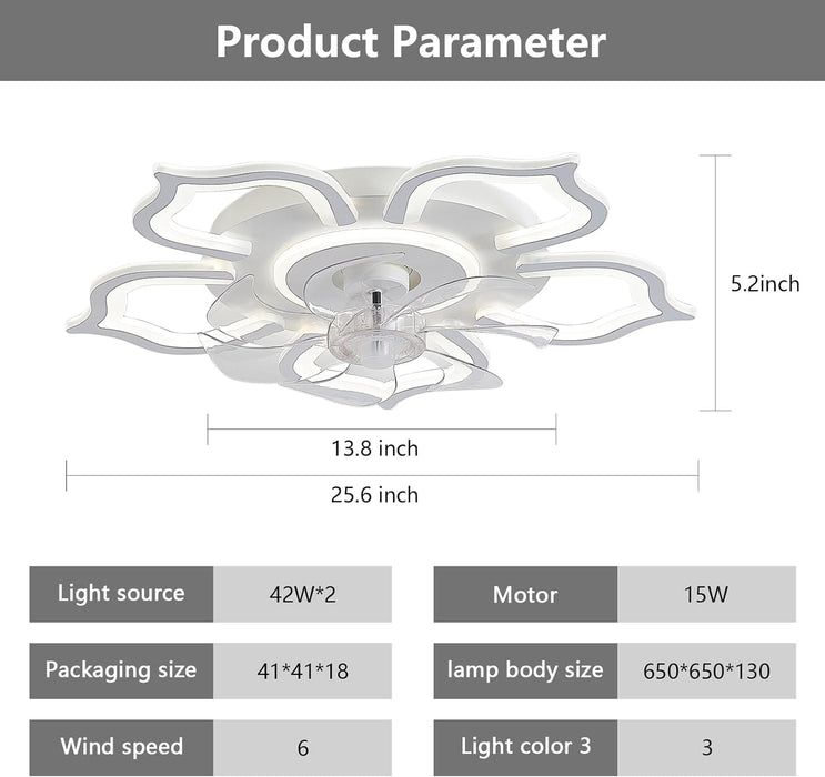 Low Profile Ceiling Fan and Light, Modern Dimmable Flower Ceiling Fan with Remote APP Control-12-ErisView
