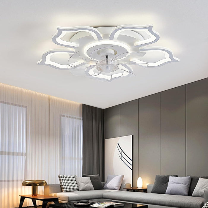 Low Profile Ceiling Fan and Light, Modern Dimmable Flower Ceiling Fan with Remote APP Control-13-ErisView