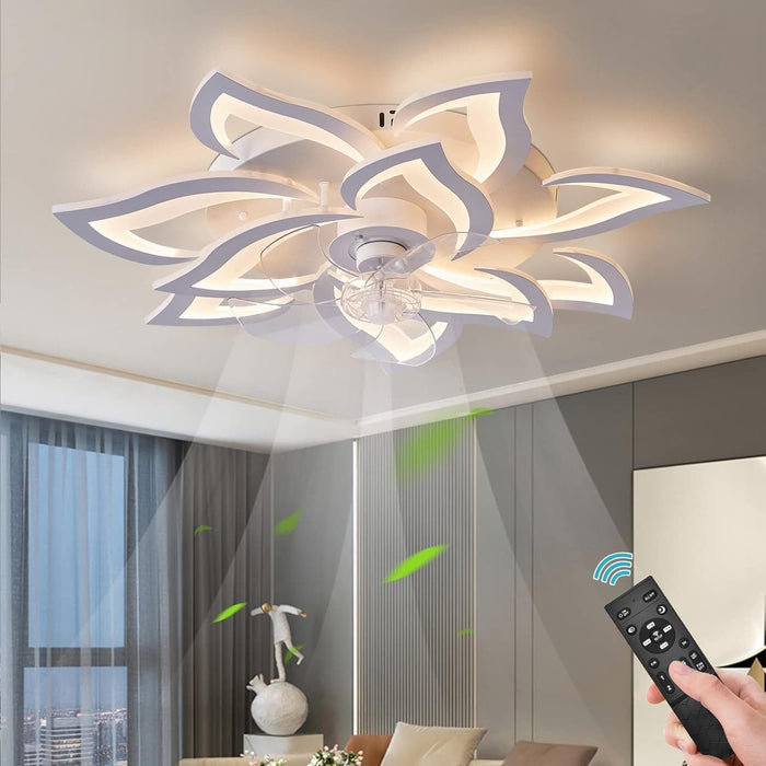 Low Profile Ceiling Fan and Light, Modern Dimmable Flower Ceiling Fan with Remote APP Control-14-ErisView