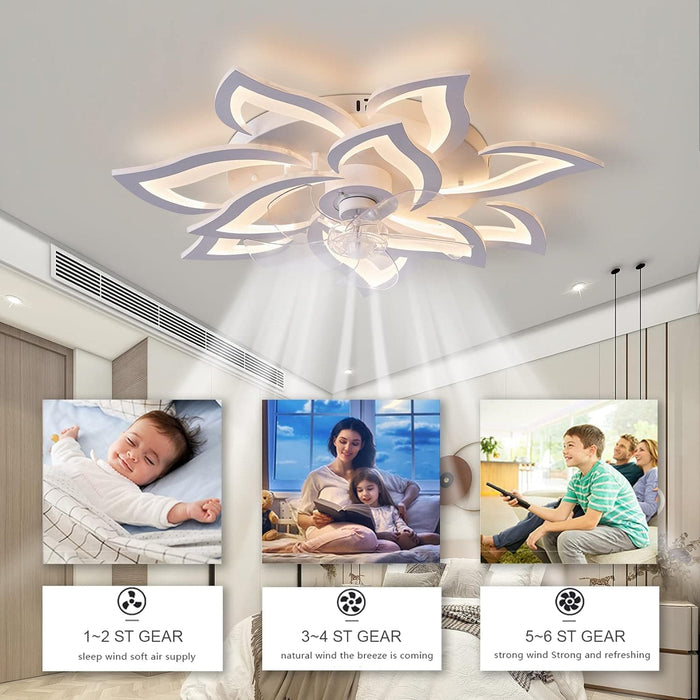 Low Profile Ceiling Fan and Light, Modern Dimmable Flower Ceiling Fan with Remote APP Control-18-ErisView