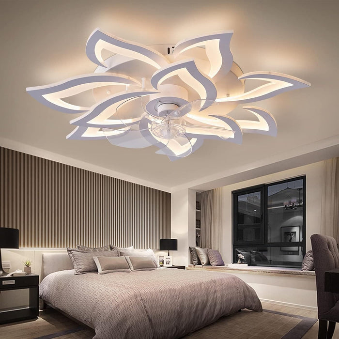 Low Profile Ceiling Fan and Light, Modern Dimmable Flower Ceiling Fan with Remote APP Control-20-ErisView