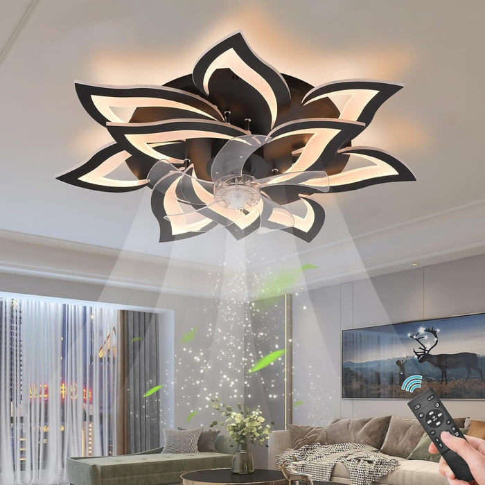 Low Profile Ceiling Fan and Light, Modern Dimmable Flower Ceiling Fan with Remote APP Control-21-ErisView