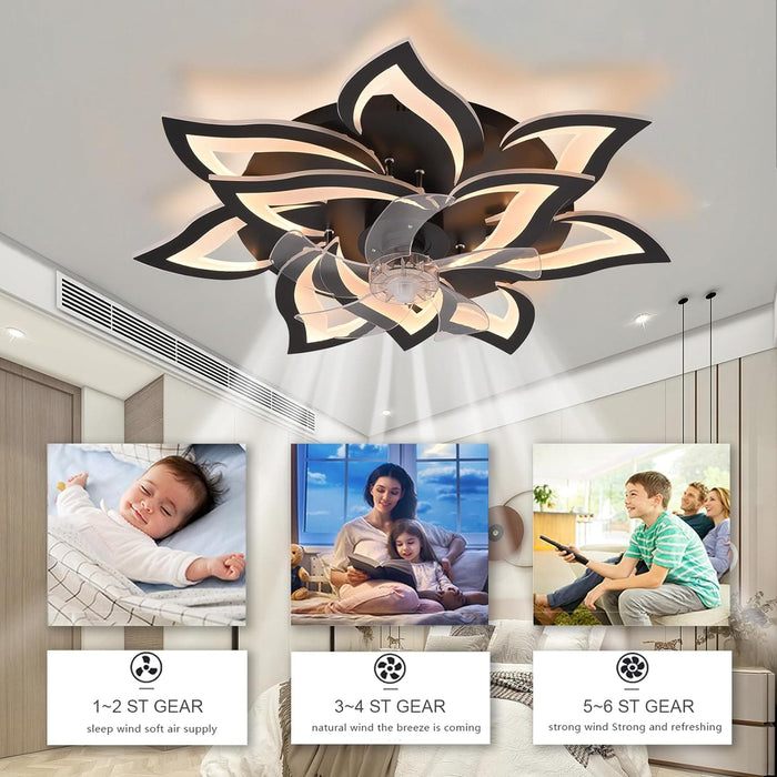 Low Profile Ceiling Fan and Light, Modern Dimmable Flower Ceiling Fan with Remote APP Control-25-ErisView