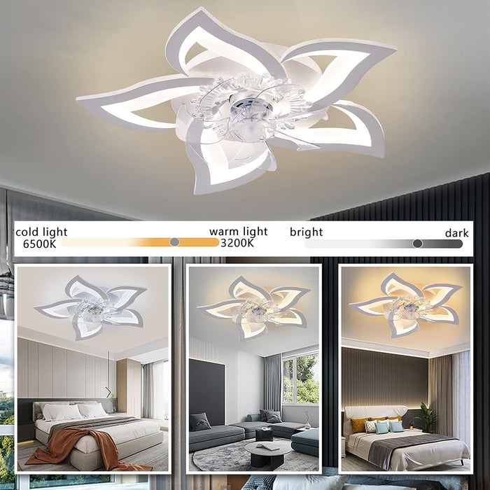 Low Profile Ceiling Fan and Light, Modern Dimmable Flower Ceiling Fan with Remote APP Control-3-ErisView