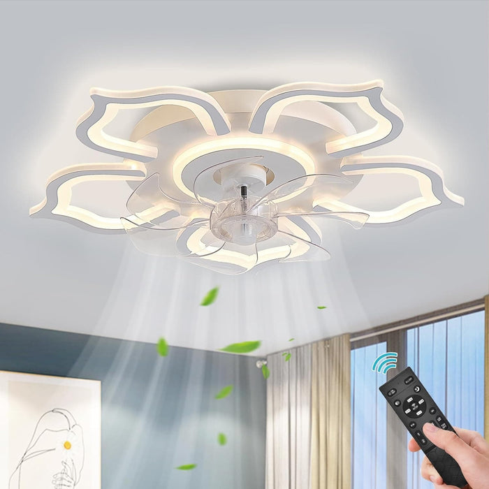 Low Profile Ceiling Fan and Light, Modern Dimmable Flower Ceiling Fan with Remote APP Control-8-ErisView