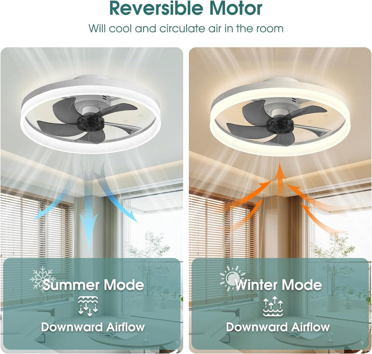 Low Profile Ceiling Fan with Light, Flush Mount Remote Control Fan, White Reversible Noiseless Dimmable Fandelier for Bedroom, Chandelier Ceiling Fan-2-ErisView