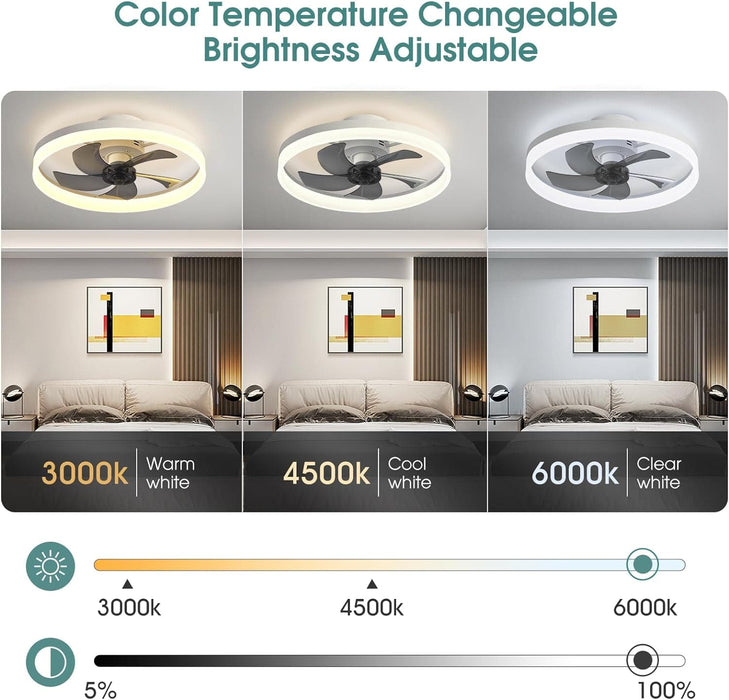 Low Profile Ceiling Fan with Light, Flush Mount Remote Control Fan, White Reversible Noiseless Dimmable Fandelier for Bedroom, Chandelier Ceiling Fan-4-ErisView
