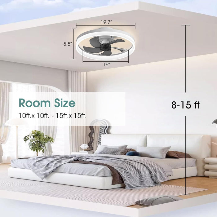 Low Profile Ceiling Fan with Light, Flush Mount Remote Control Fan, White Reversible Noiseless Dimmable Fandelier for Bedroom, Chandelier Ceiling Fan-7-ErisView