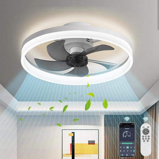 Low Profile Ceiling Fan with Light, Flush Mount Remote Control Fan, White Reversible Noiseless Dimmable Fandelier for Bedroom, Chandelier Ceiling Fan-1-ErisView