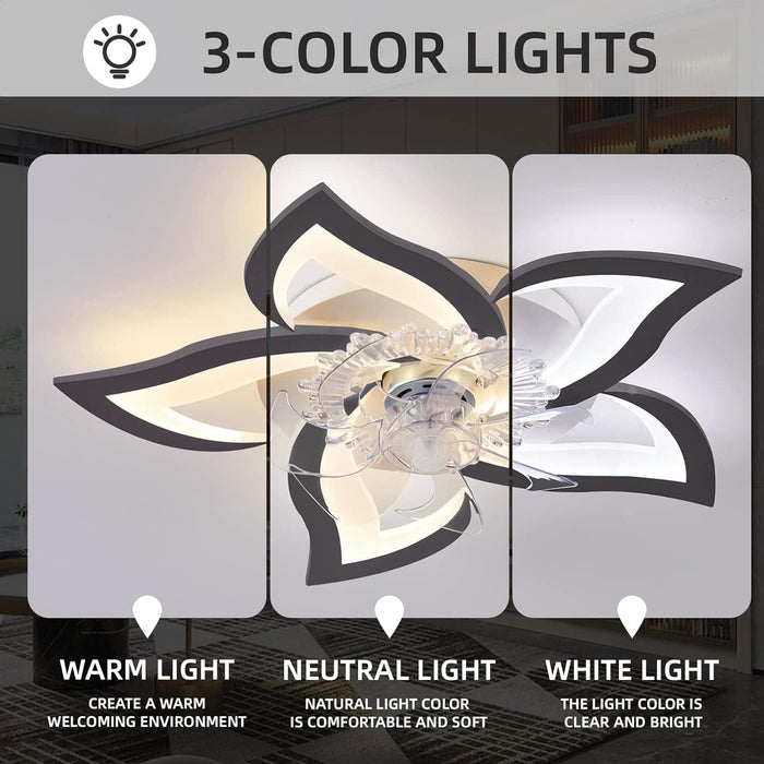 Low Profile Ceiling Fan with Light, Modern Dimmable Flower Ceiling Fan with Remote APP Control, Bedroom Ceiling Fans, Children's Room Ceiling Fan-3-ErisView