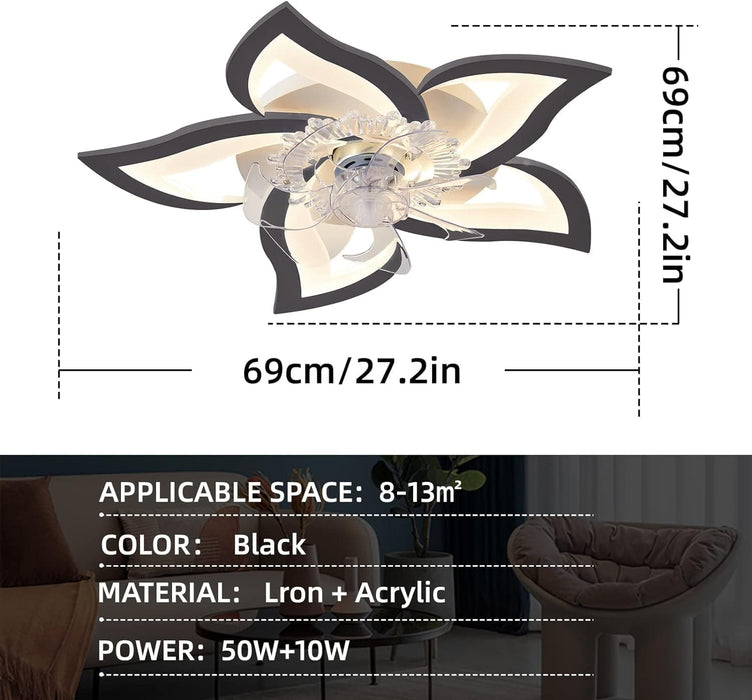 Low Profile Ceiling Fan with Light, Modern Dimmable Flower Ceiling Fan with Remote APP Control, Bedroom Ceiling Fans, Children's Room Ceiling Fan-5-ErisView