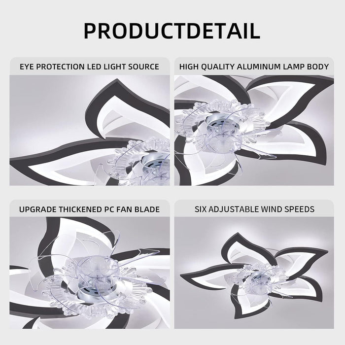 Low Profile Ceiling Fan with Light, Modern Dimmable Flower Ceiling Fan with Remote APP Control, Bedroom Ceiling Fans, Children's Room Ceiling Fan-6-ErisView
