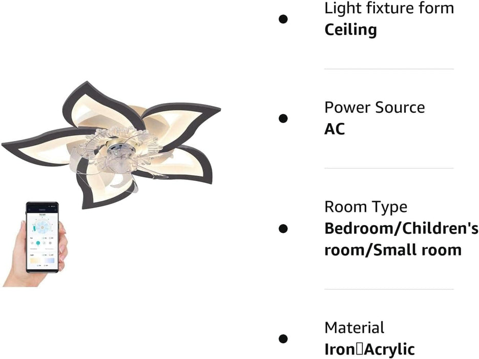 Low Profile Ceiling Fan with Light, Modern Dimmable Flower Ceiling Fan with Remote APP Control, Bedroom Ceiling Fans, Children's Room Ceiling Fan-8-ErisView