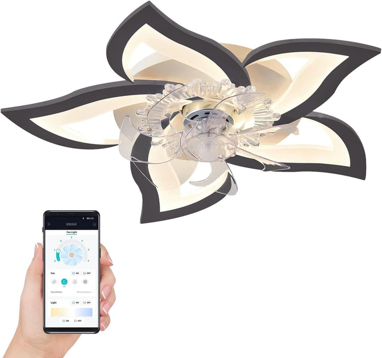 Low Profile Ceiling Fan with Light, Modern Dimmable Flower Ceiling Fan with Remote APP Control, Bedroom Ceiling Fans, Children's Room Ceiling Fan-1-ErisView