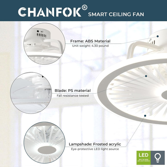 Low Profile Ceiling Fan with Light, Modern Indoor Flush Mount Remote Control Fan, White Dimming Invisible Ceiling Fan-5-ErisView