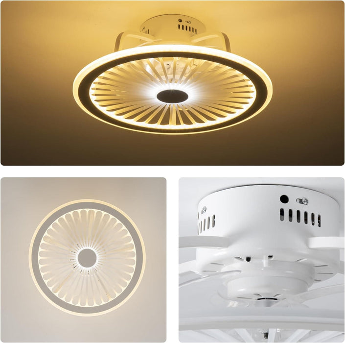 Low Profile Ceiling Fan with Light, Modern Indoor Flush Mount Remote Control Fan, White Dimming Invisible Ceiling Fan-8-ErisView