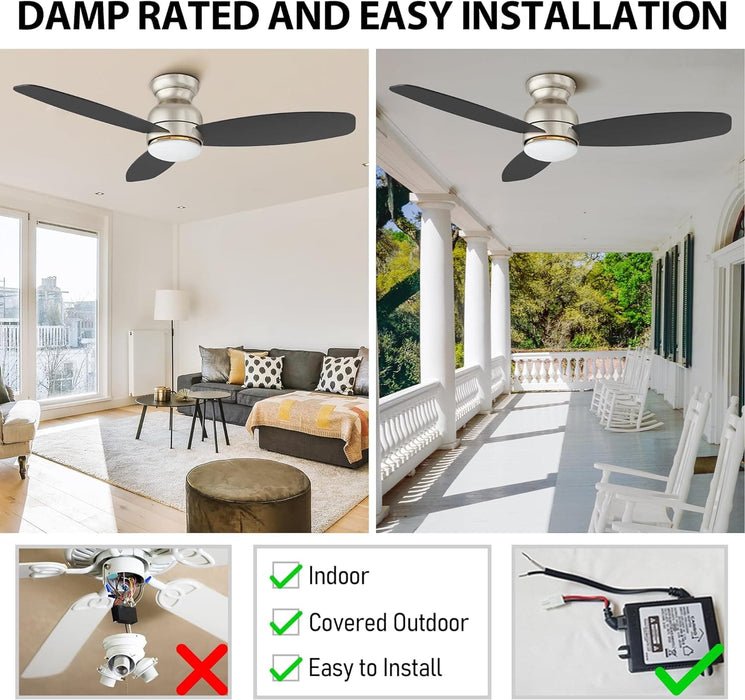 Low Profile Ceiling Fan with Light, Smart Fans with Remote, Works with Alexa Siri Google Home and APP, Dark Walnut Dimmable Flush Mount Ceiling Fan-13-ErisView