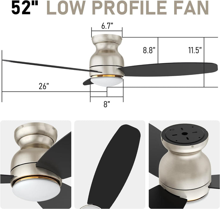 Low Profile Ceiling Fan with Light, Smart Fans with Remote, Works with Alexa Siri Google Home and APP, Dark Walnut Dimmable Flush Mount Ceiling Fan-14-ErisView