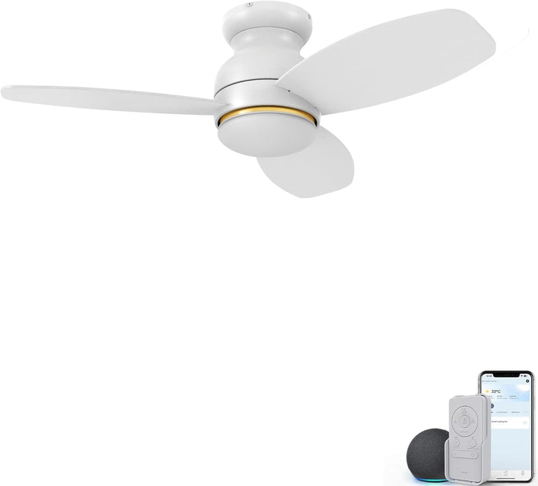 Low Profile Ceiling Fan with Light, Smart Fans with Remote, Works with Alexa Siri Google Home and APP, Dark Walnut Dimmable Flush Mount Ceiling Fan-15-ErisView