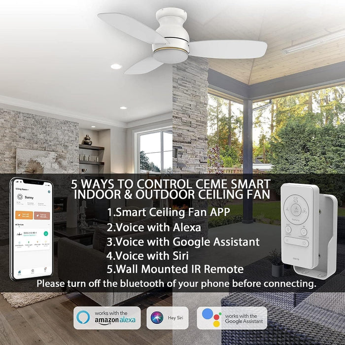 Low Profile Ceiling Fan with Light, Smart Fans with Remote, Works with Alexa Siri Google Home and APP, Dark Walnut Dimmable Flush Mount Ceiling Fan-18-ErisView
