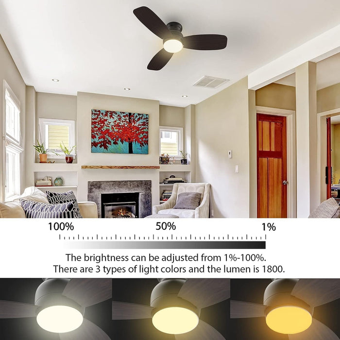 Low Profile Ceiling Fan with Light, Smart Fans with Remote, Works with Alexa Siri Google Home and APP, Dark Walnut Dimmable Flush Mount Ceiling Fan-2-ErisView