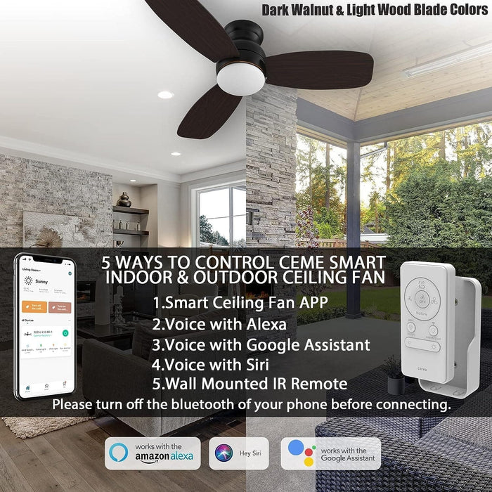 Low Profile Ceiling Fan with Light, Smart Fans with Remote, Works with Alexa Siri Google Home and APP, Dark Walnut Dimmable Flush Mount Ceiling Fan-4-ErisView