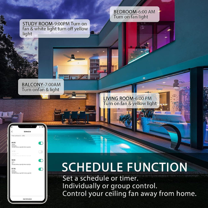Low Profile Ceiling Fan with Light, Smart Fans with Remote, Works with Alexa Siri Google Home and APP, Dark Walnut Dimmable Flush Mount Ceiling Fan-7-ErisView